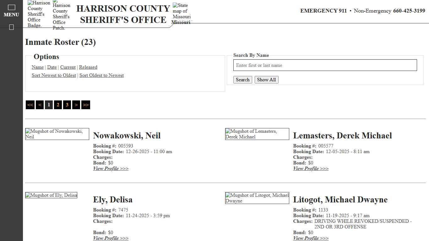 Inmate Roster - Current Inmates Booking Date Descending - Harrison County MO Sheriff